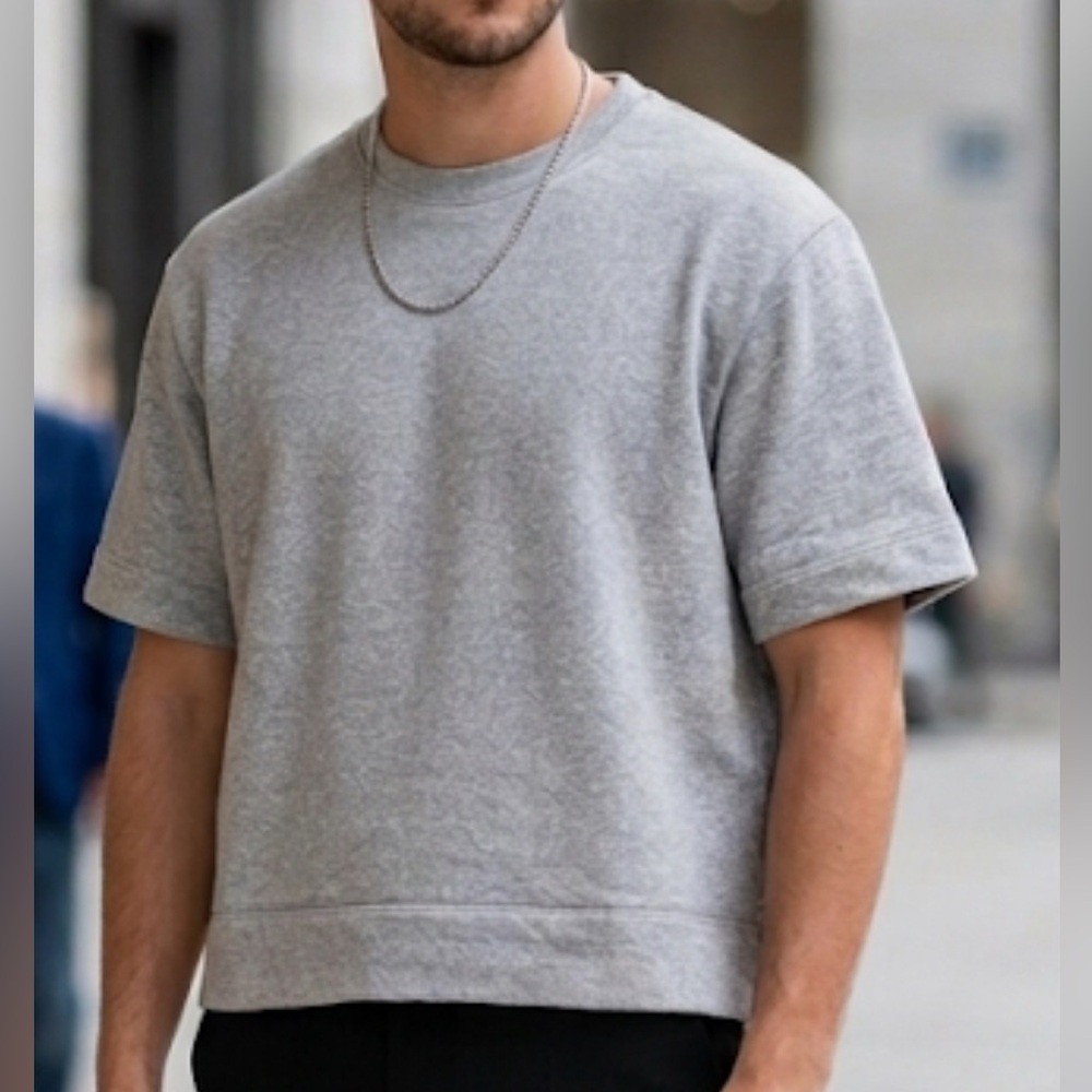 MSGM Milano Boxy Gray French Terry Short Sleeve Sweatshirt IT 48/ US M - Picture 8 of 8